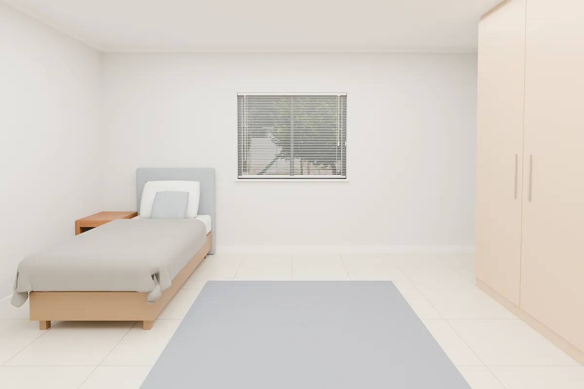 Aluminium venetian. Bedroom window.
