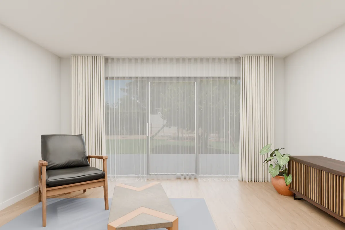 Wave curtains, sheer and blockout, on a sliding door